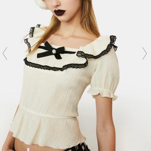 Dolls Kill Tops - Dolls Kill dark love cap sleeve crop top
